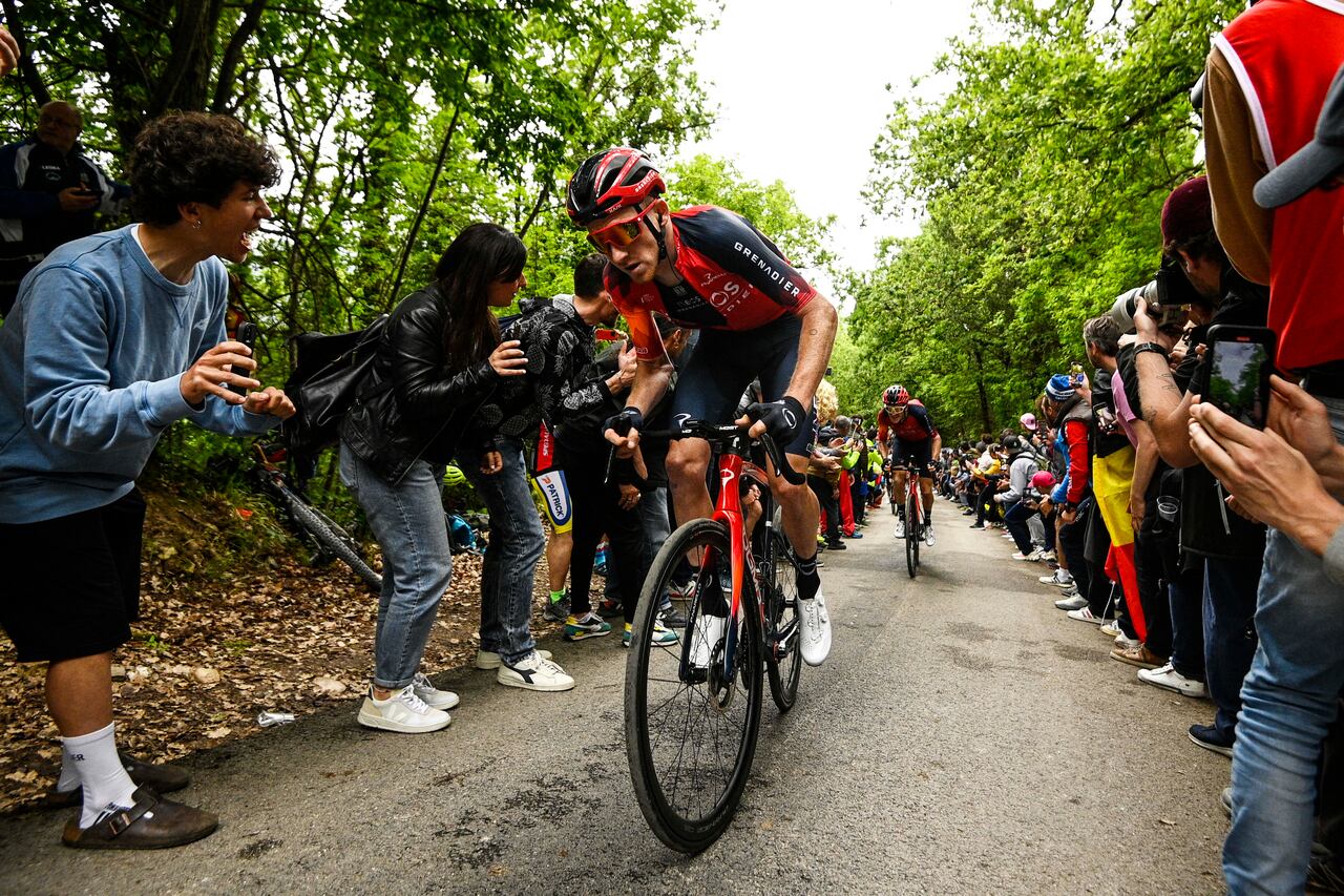 Britain's Tao Geoghegan Hart competes during the eight stage of the Giro D'Italia, tour of Italy cycling race, from Terni to Fossombrone, Saturday, May 13, 2023. (Fabio Ferrari/LaPresse via AP)