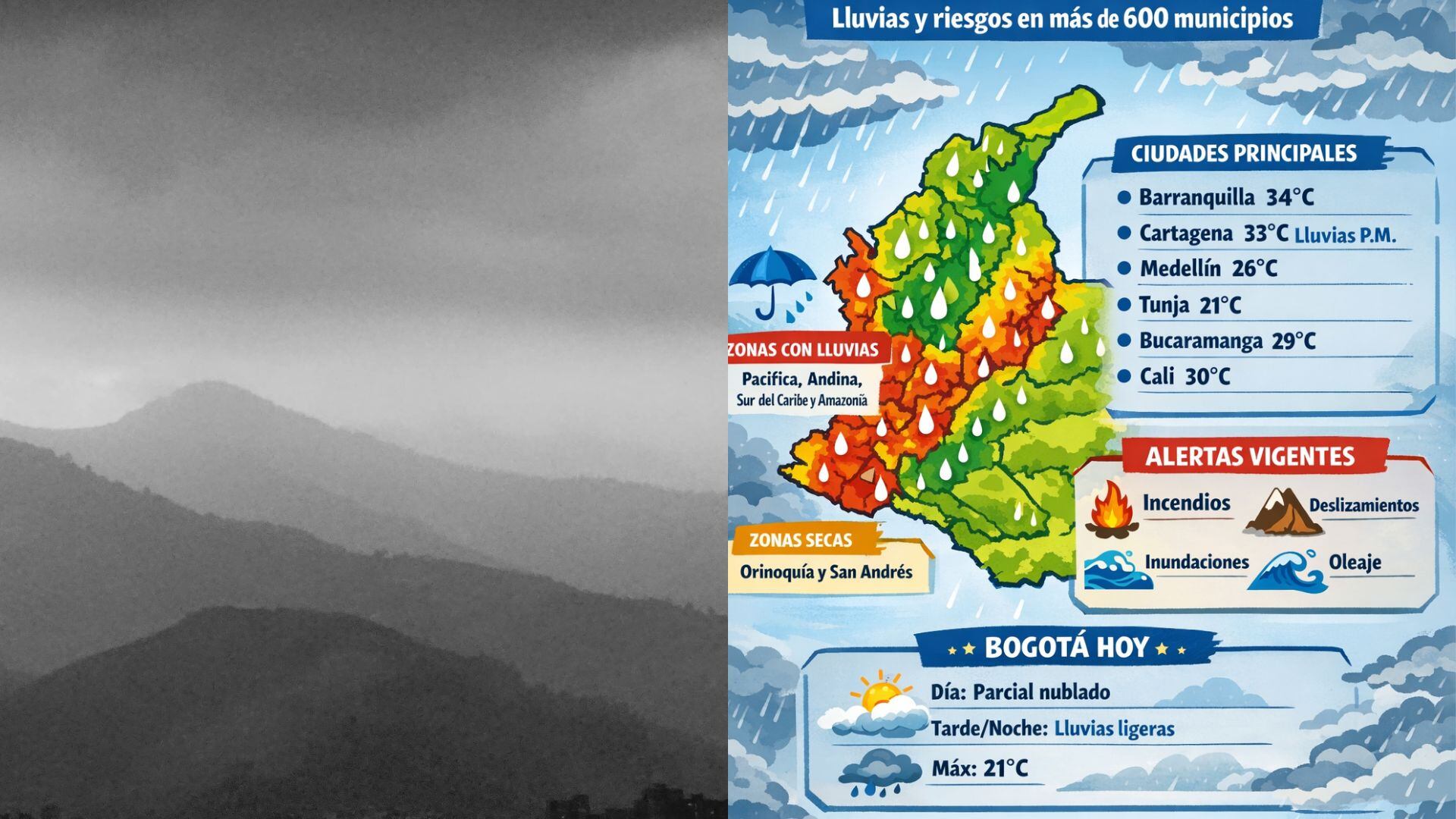 Lluvias y riesgos activos en Colombia: más de 600 municipios bajo alerta por fenómenos climáticos, según el Ideam