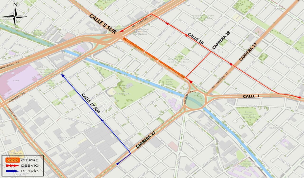 En azul y en rojo están algunos desvíos