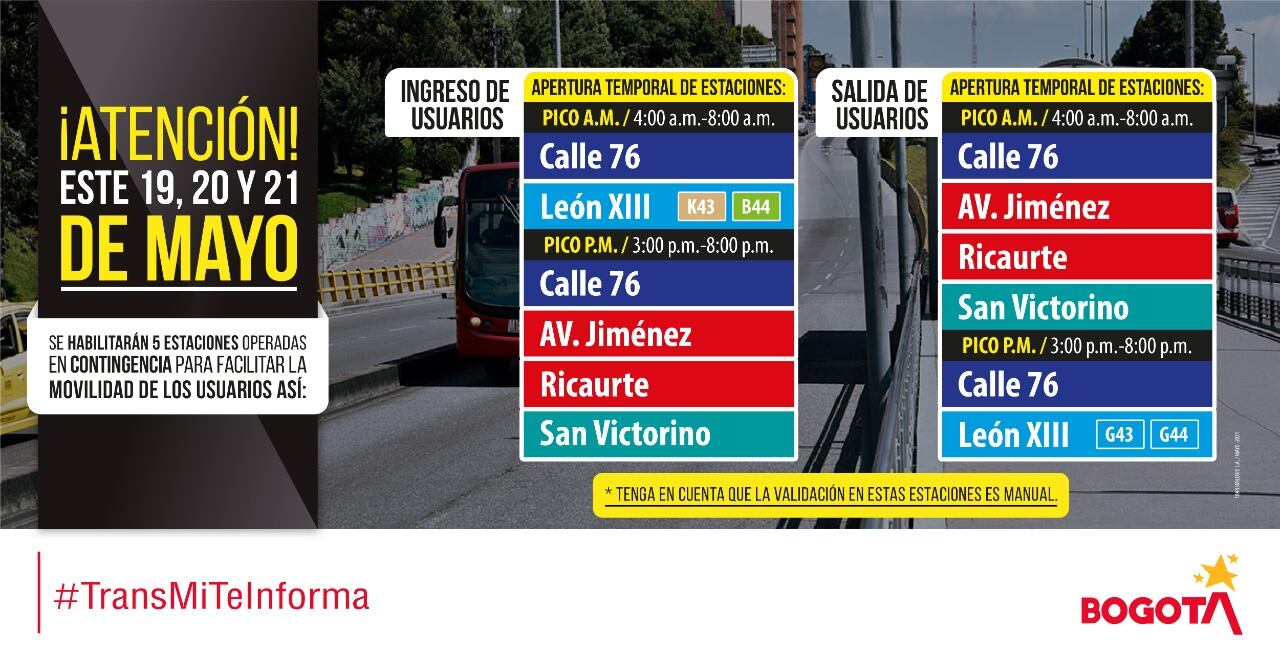 Estaciones de Transmilenio que abrirán de forma parcial