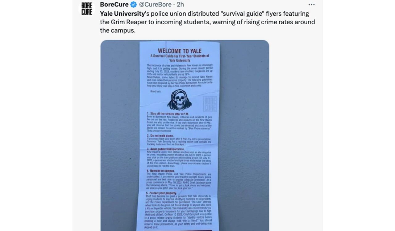 Así lucía el panfleto entregado a estudiantes de Yale