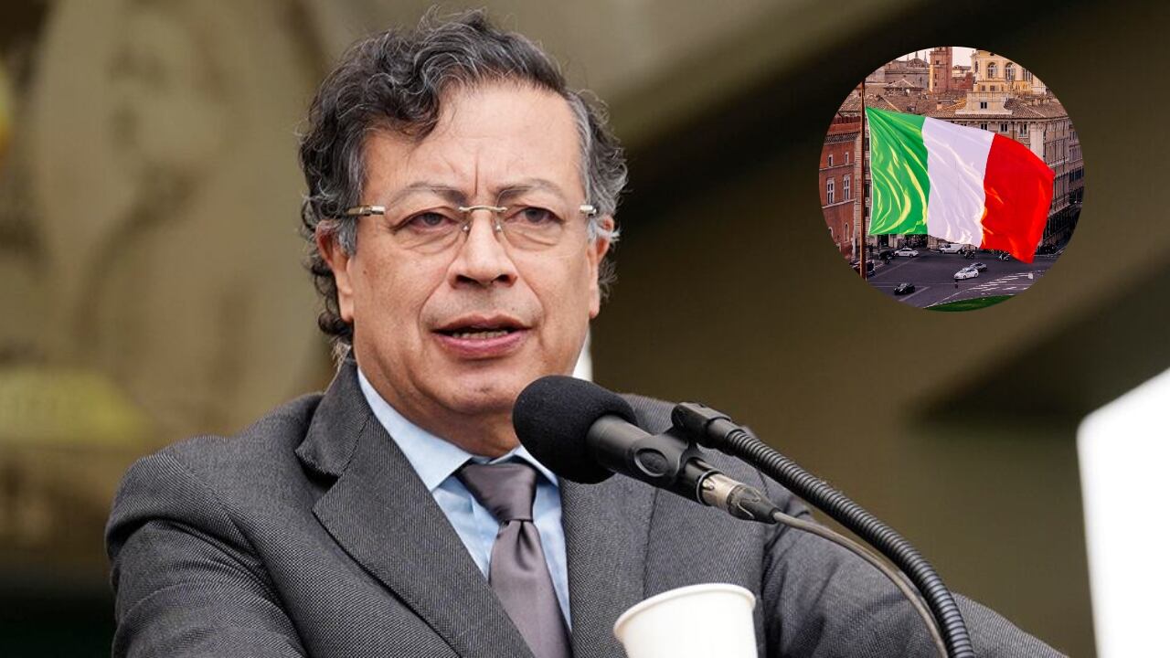 Gustavo Petro y bandera de Italia.