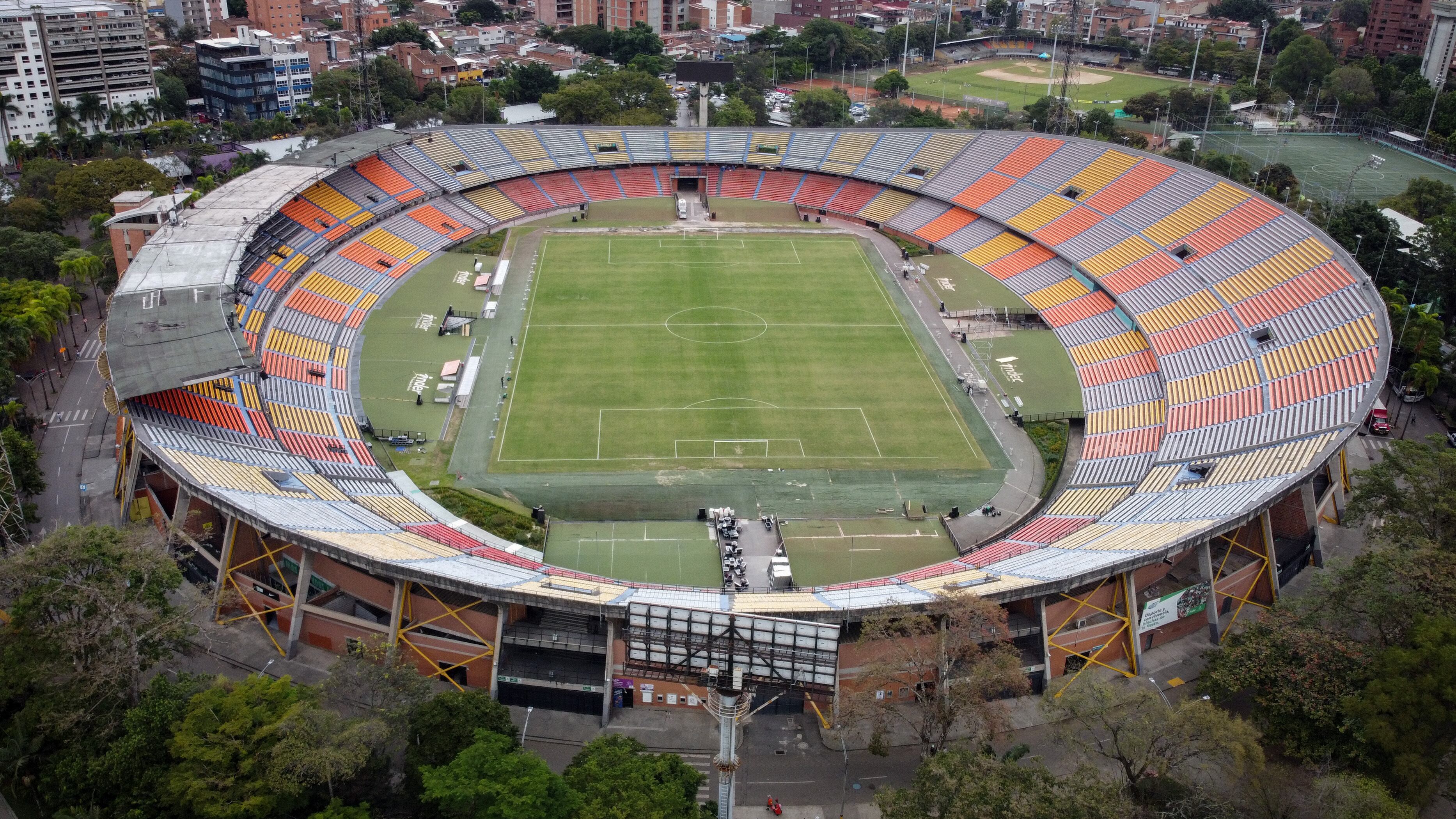 MEDELLIN, ANTIQUIA - JANUARY 11: An aerial view of the Atanasio Girardot Stadium (officially Unidad Deportiva Atanasio Girardot) in Medellin, Colombia on January 11, 2023. (Photo by Juancho Torres/Anadolu Agency via Getty Images)