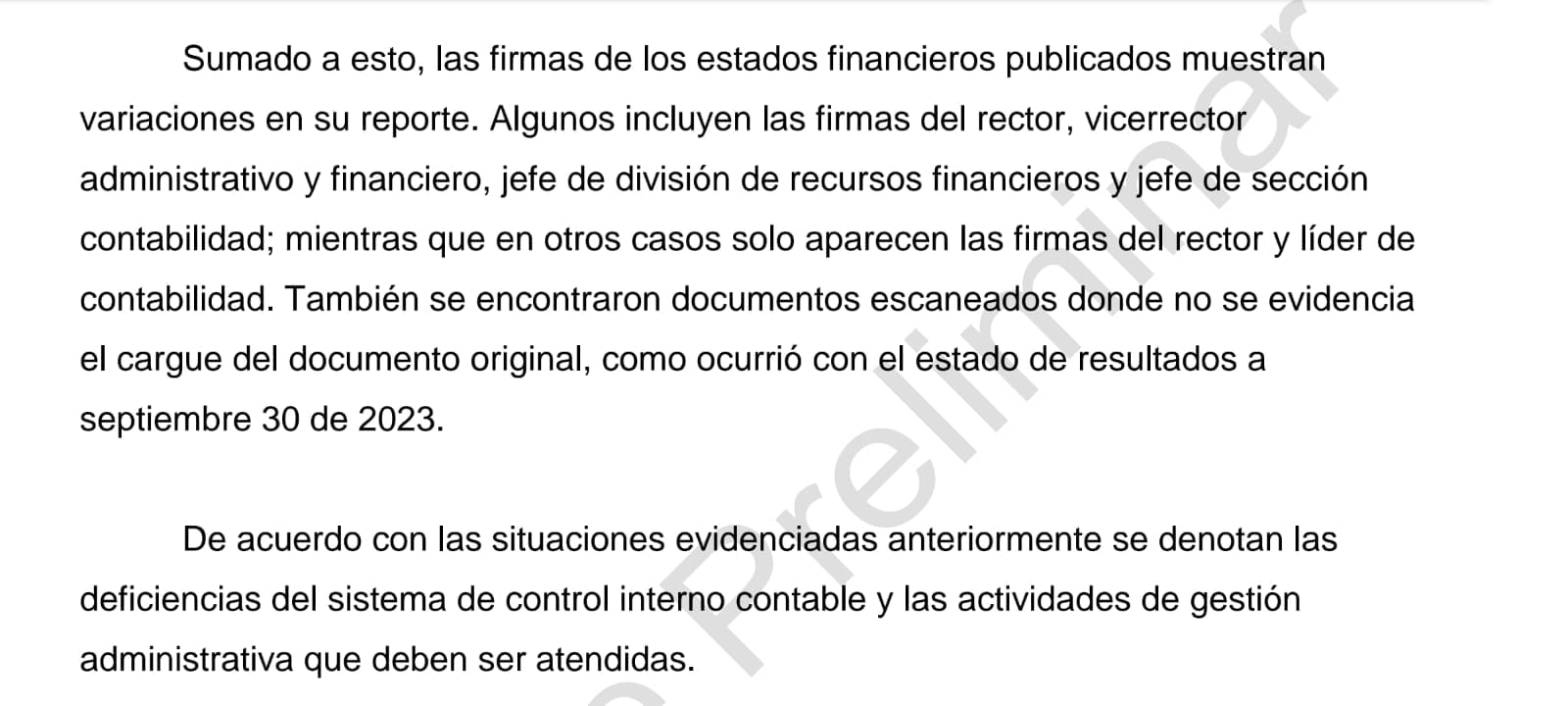 Aparte del informe de la Contraloría Universidad Distrital