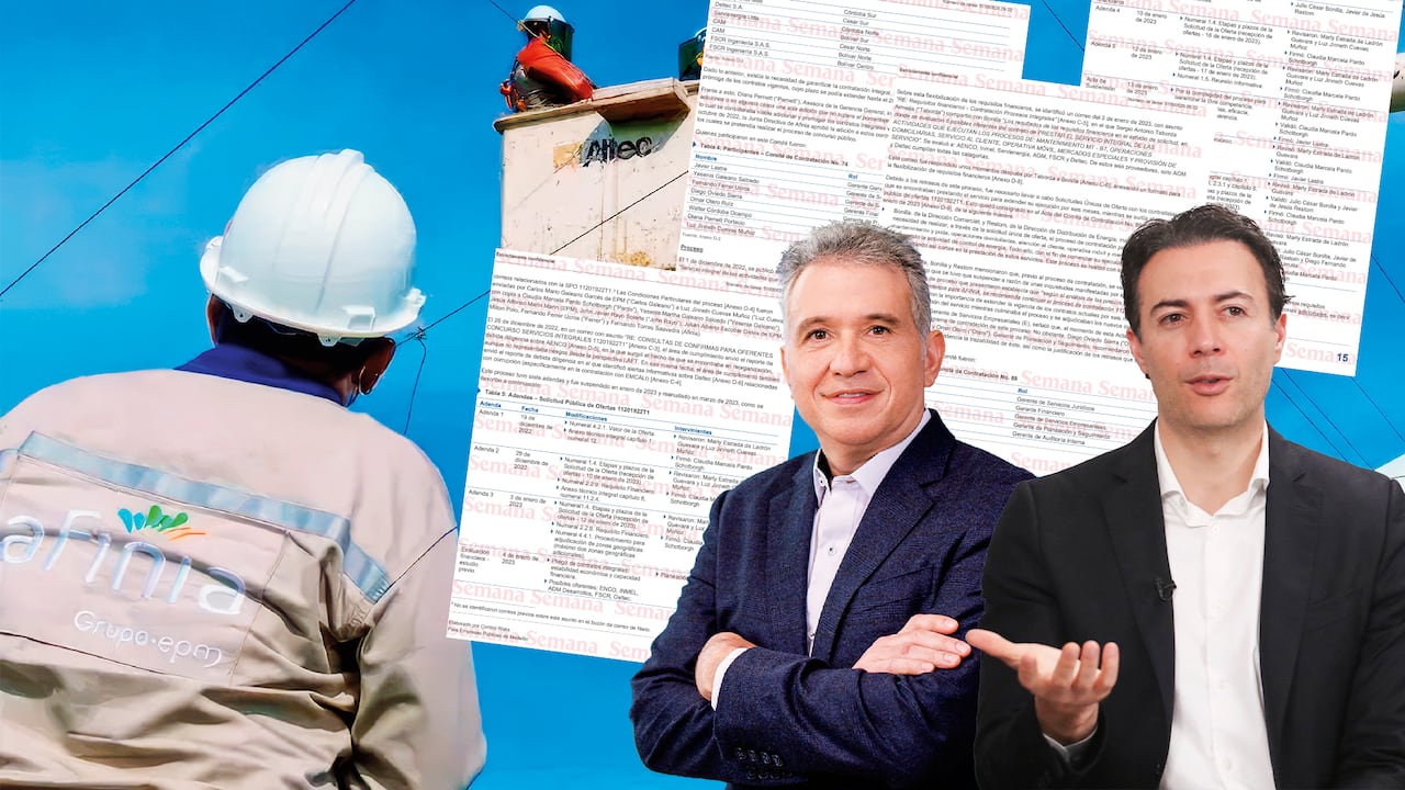SEMANA revela la auditoría forense que una firma inglesa llevó a cabo en Afinia. En la foto: Daniel Quintero, exalcalde de Medellín y expresidente de la Junta Directiva de EPM, y Javier Lastra, exgerente de Afinia.