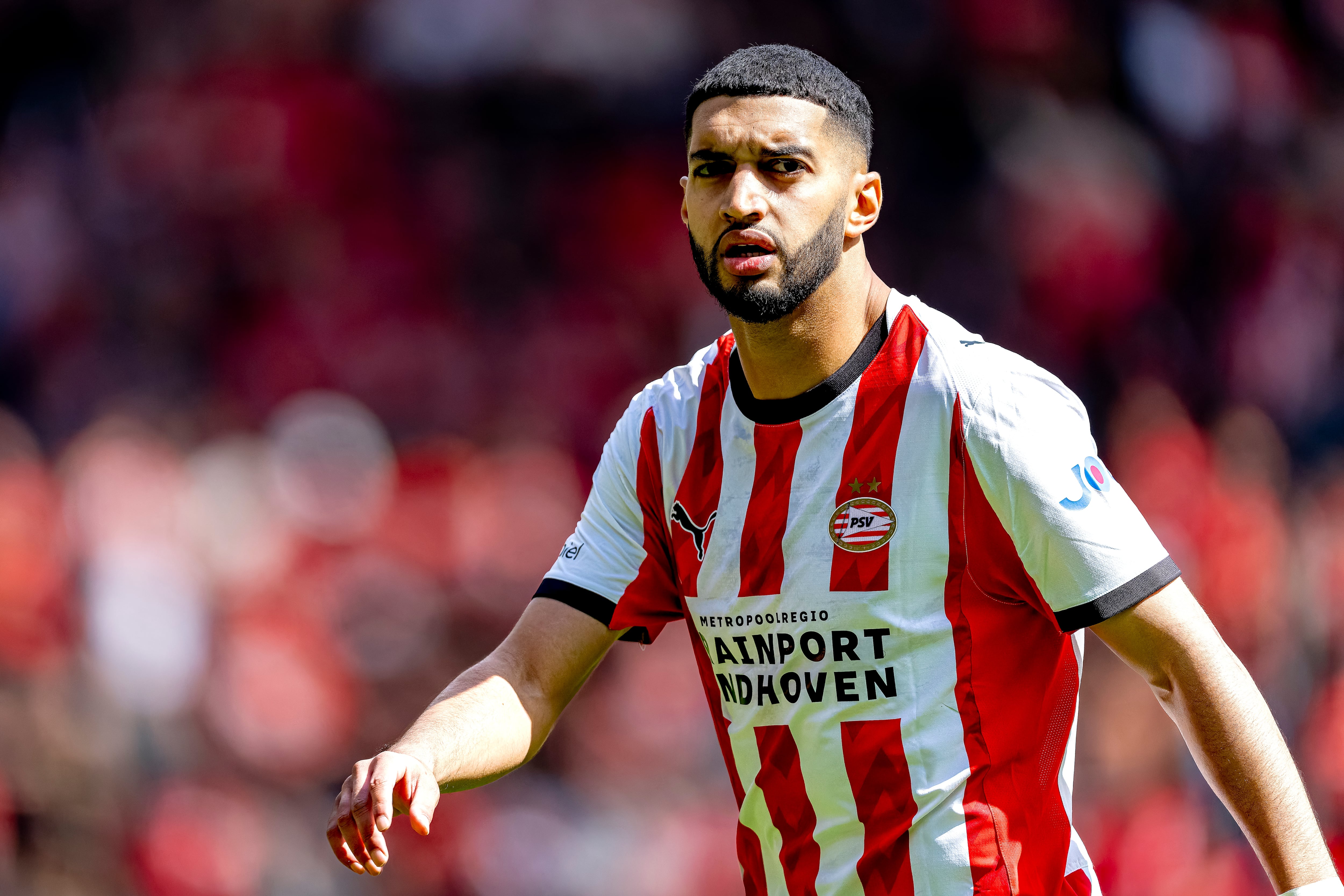 PSV Eindhoven player Ismael Saibari during the Dutch Vriendenloterij Eredivisie match between PSV Eindhoven and FC Twente at Philips Stadion in Eindhoven, the Netherlands, on May 17, 2026. (Photo by Marcel van Dorst/EYE4IMAGES/NurPhoto via Getty Images)