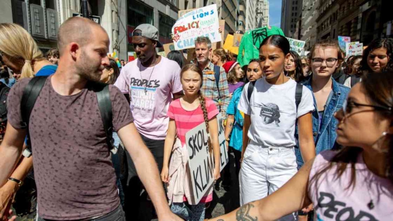 Greta Thunberg participó en la huelga mundial por el clima en Nueva York. Foto: Getty