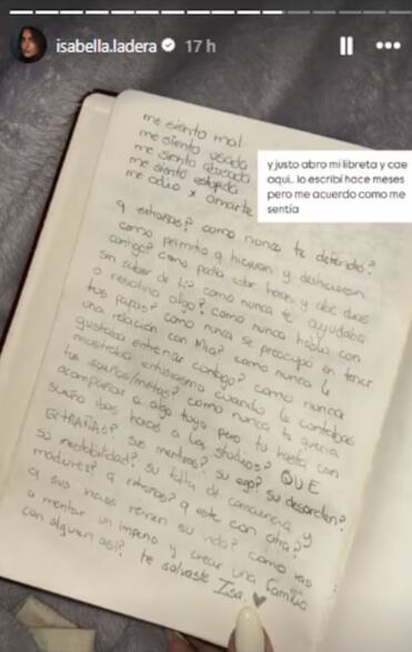 Isabella Ladera mostró lo que había escrito hace unos meses.