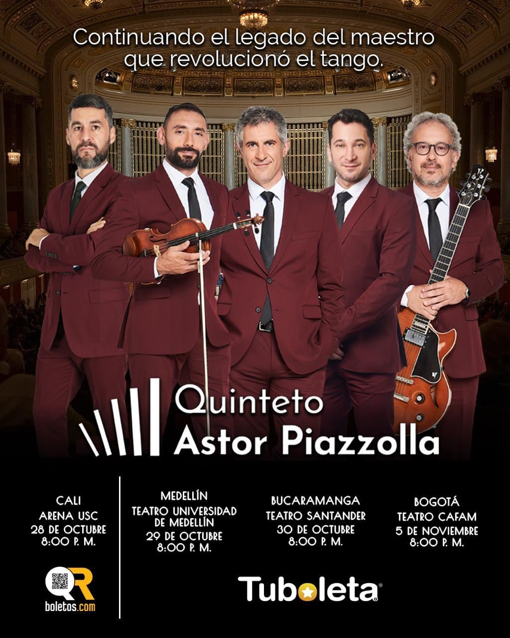 El Quinteto Astor Piazzolla llega a Colombia 2026 con 'Le Grand Tango'.