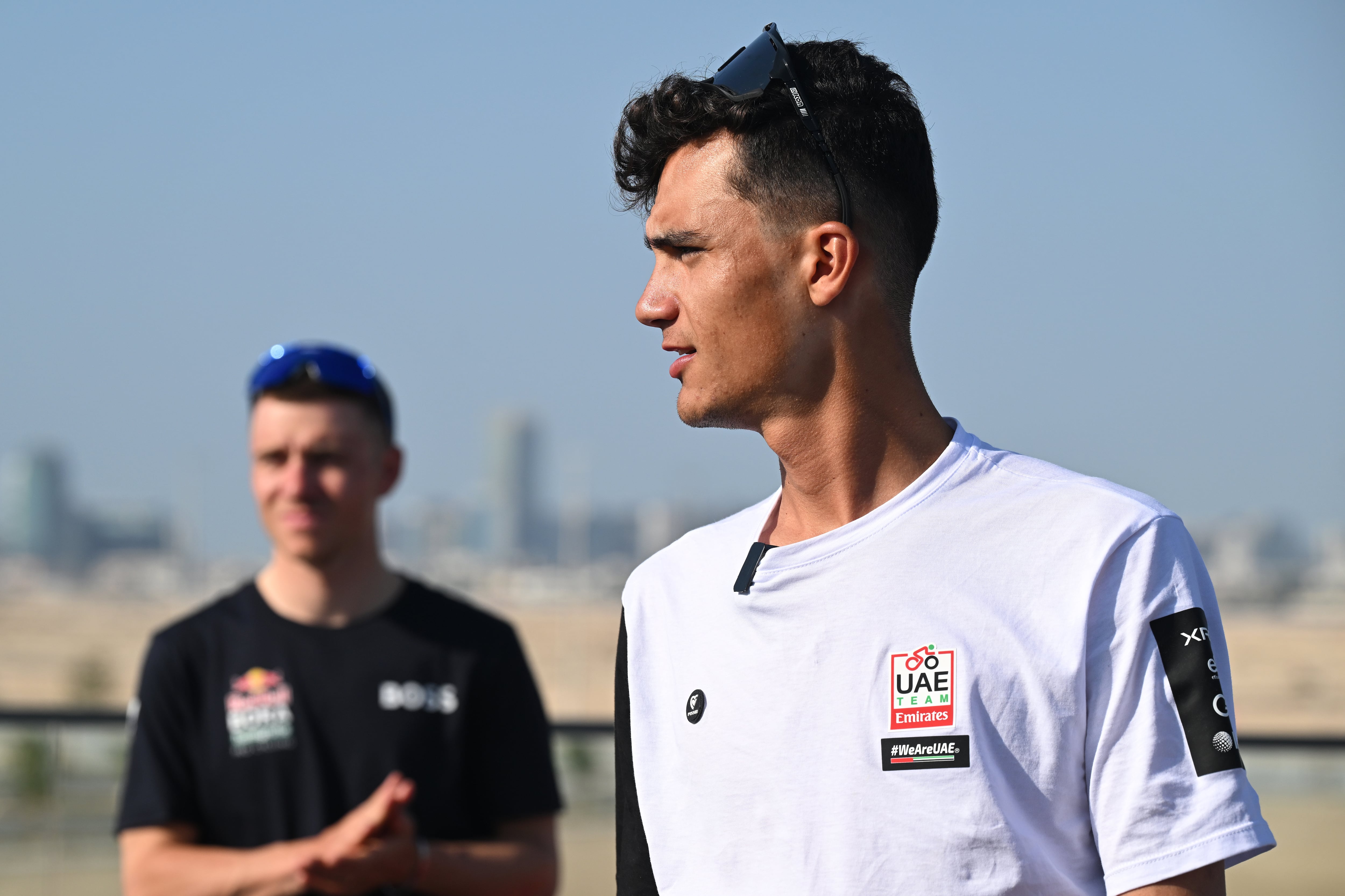 ABU DHABI, UNITED ARAB EMIRATES - FEBRUARY 15: Isaac Del Toro of Mexico and Team UAE Team Emirates during the press conference prior to the 8th UAE Tour 2026 / #UCIWT / on February 15, 2026 in Abu Dhabi, United Arab Emirates. (Photo by Tim de Waele/Getty Images)
