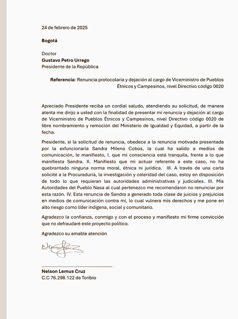 Renuncia viceministro de la Igualdad.