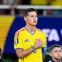 ZAPOPAN, MEXICO - JUNE 23: James Rodriguez of Colombia sing the national anthem during the FIFA World Cup 2026 Group K match between Colombia and Congo DR at Guadalajara Stadium on June 23, 2026 in Zapopan, Mexico. (Photo by Martín Fonseca/Eurasia Sport Images/Getty Images)