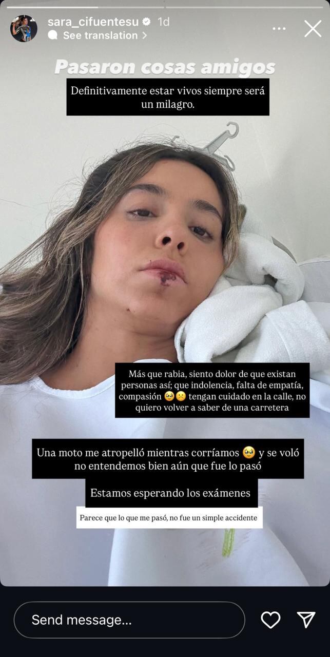 La exparticipante Sara Cifuentes fue atropellada por una moto.