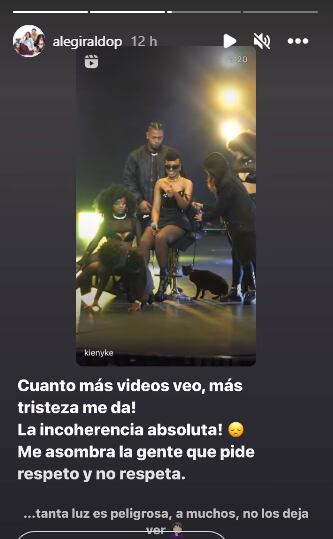 Publicación de Alejandra Giraldo en rechazo al show de Goyo.