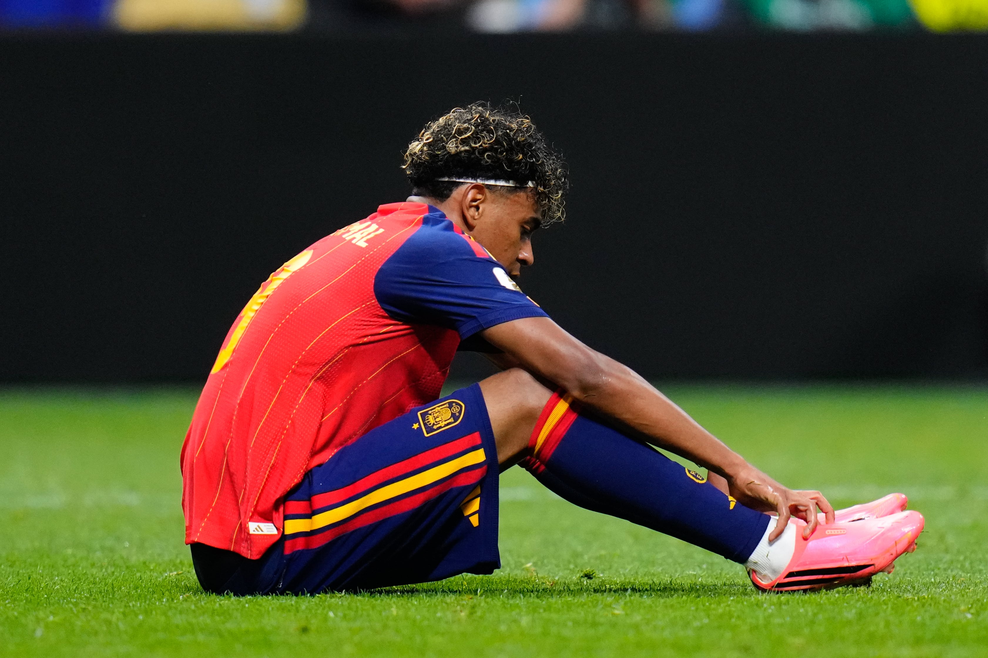 Lamine Yamal of Spain reacts during the FIFA World Cup 2026 Group H match between Spain and Cabo Verde at Atlanta Stadium on June 15, 2026 in Atlanta, United States. (Photo by Jose Breton/Pics Action/NurPhoto via Getty Images)