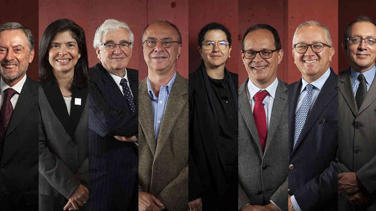 De izquierda a derecha: Clemente Forero, María del Pilar Noriega, Moisés Wassermann, Juan Benavides, Silvia Restrepo, Andrés Franco, Juan Manuel Anaya y Édgar Puentes.