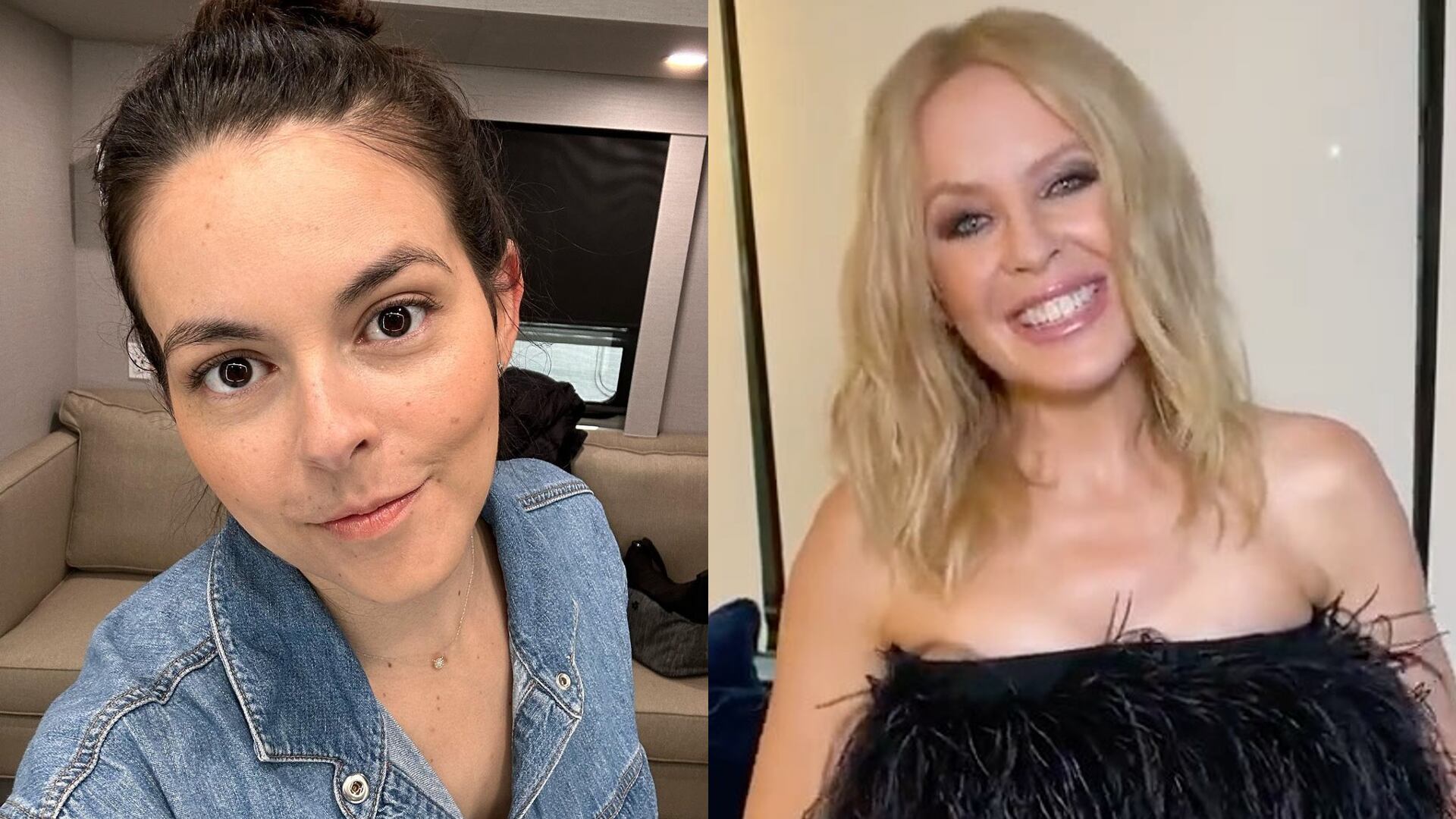 La actriz colombiana compartirá set con la diva pop australiana. Fotos: Instagram @julieticarestrep0 - @kylieminogue.