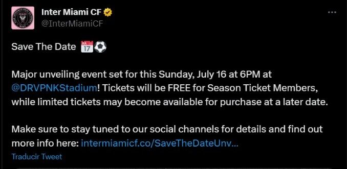 Esta fue la publicación del Inter de Miami que ha generado expectativa.