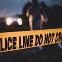 Police units react on the spot. A horrible crime near the river. Police line Do not cross