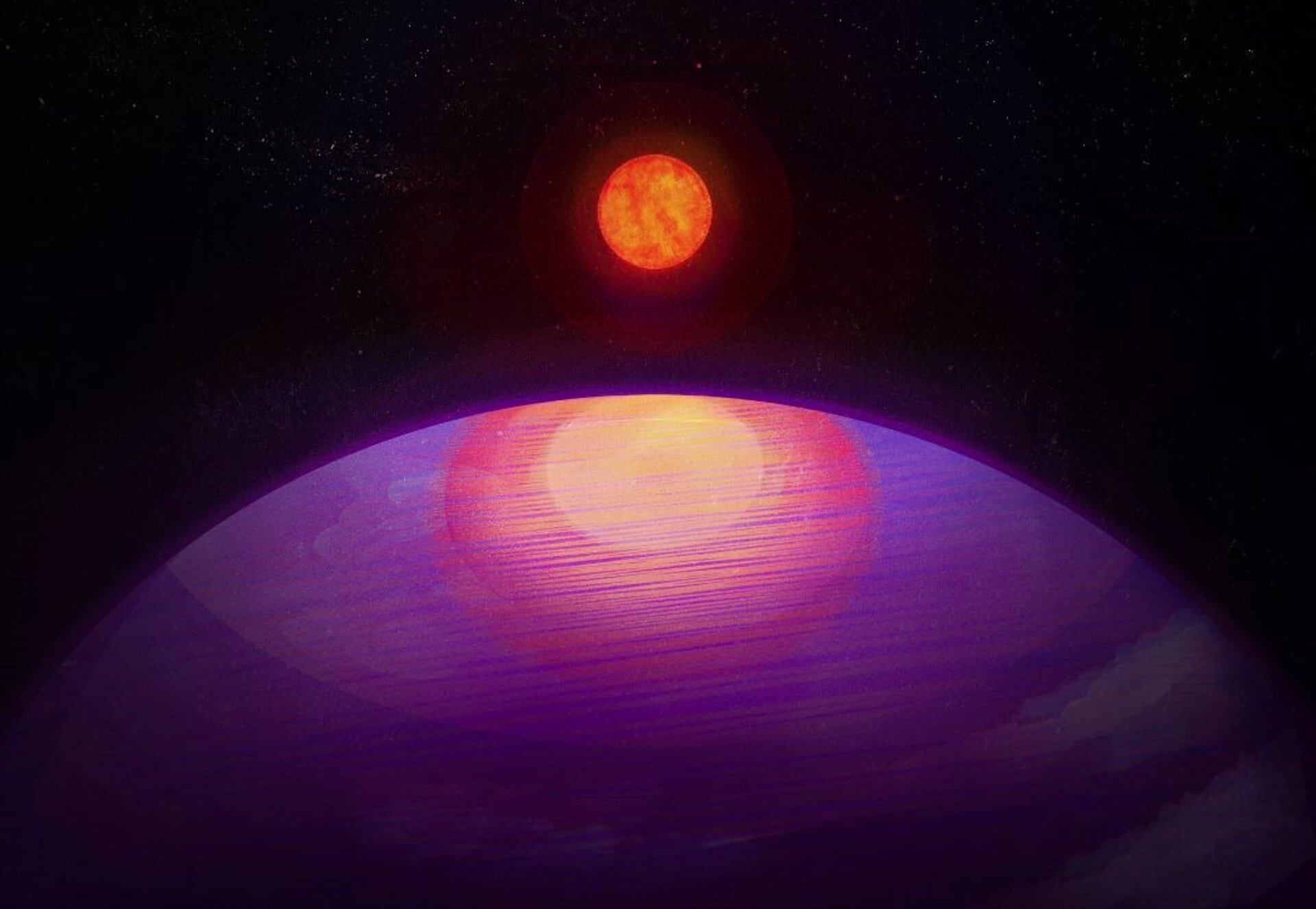 Representación artística del planeta LHS 3154b, cuya tamaño es superior a su Sol.