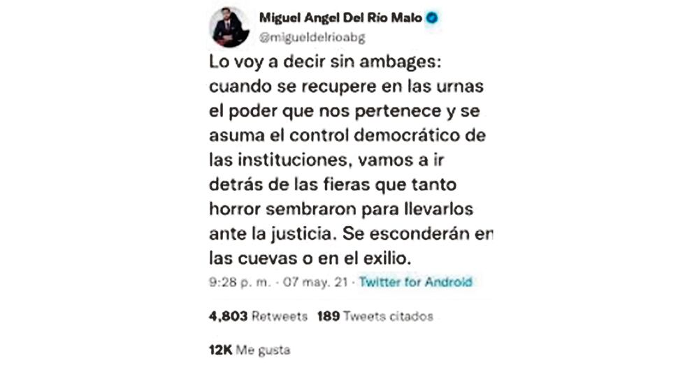Tuit de Miguel Ángel del Río.