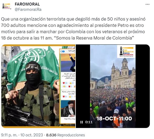 Marchas del 18 de octubre: Reserva Moral de Colombia convoca a movilizarse en contra de las "reformas absolutistas" del Gobierno Petro