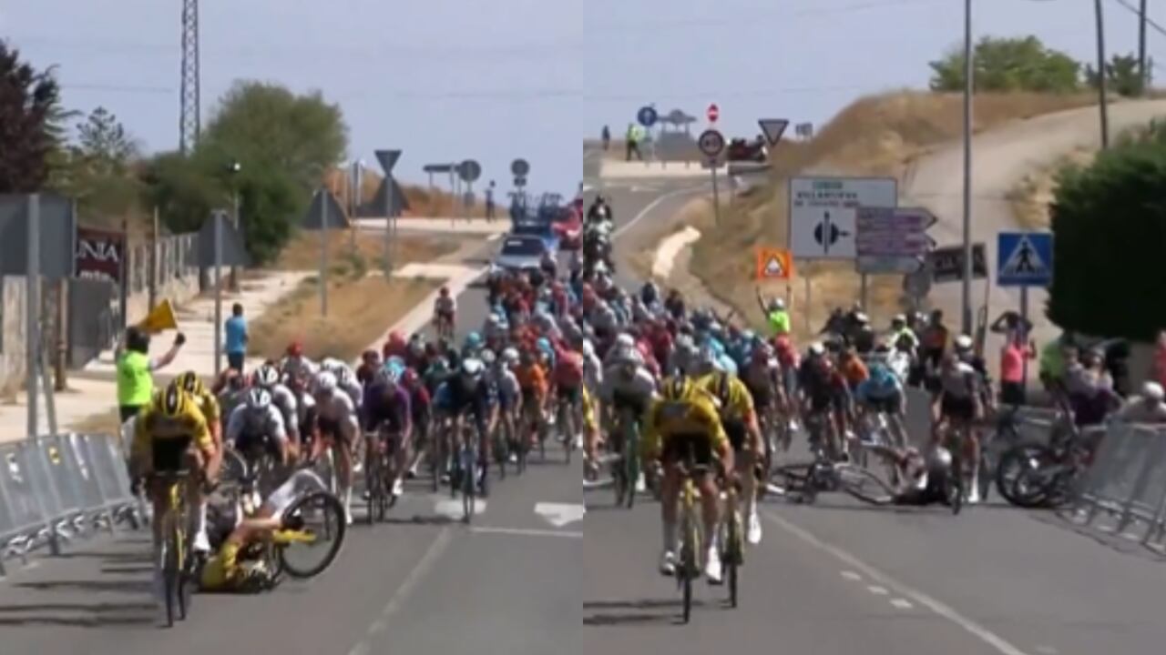Accidente Vuelta a Burgos 2022 - Etapa 2. Foto: Captura de pantalla - Vuelta a Burgos (@VueltaBurgos)