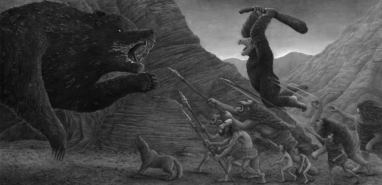 En ‘¡Ugh! Un relato del Pleistoceno’, uno de los libros destacados por la Lista Arcadia 2022, el ilustrador Rafael Yockteng y el escritor Jairo Buitrago ofrecen un viaje épico de nómadas prehistóricos lleno de gestas de supervivencia que, como la vida misma, tenían que narrarse.