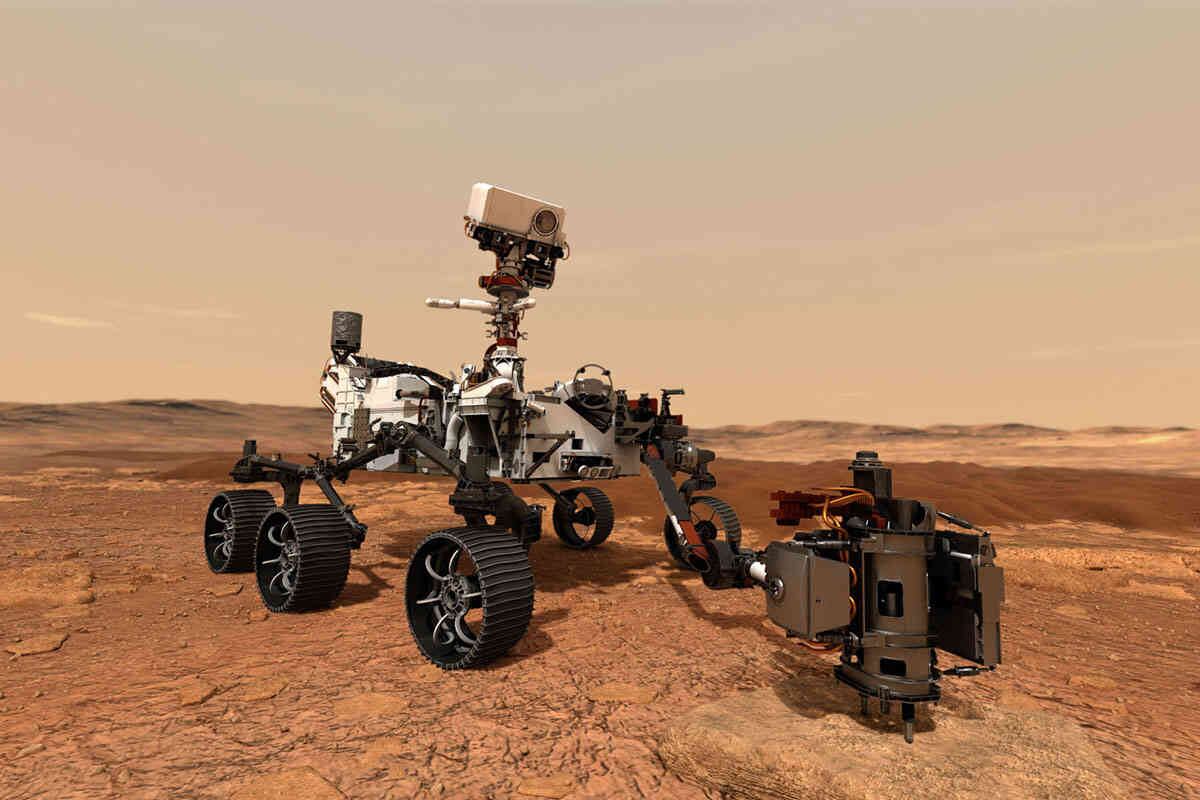 Esta ilustración puesta a disposición por la NASA muestra el helicóptero Ingenuity Mars en la superficie del planeta rojo cerca del rover Perseverance. La NASA está subiendo la apuesta con su nuevo vehículo explorador dirigido a Marte. Perseverance es el rover marciano más valiente y audaz de la NASA hasta el momento. Foto: NASA / JPL-Caltech vía AP