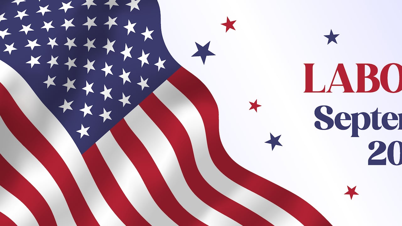 Texto, bandera nacional de Estados Unidos y estrellas. Ilustración vectorial para web.