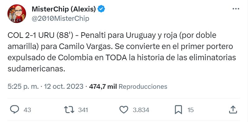 Dato de Camilo Vargas sobre su expulsión ante Uruguay