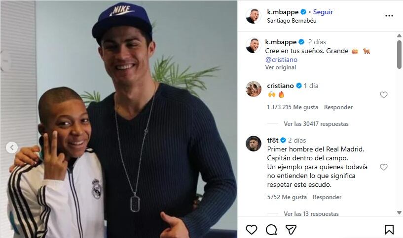 Pantallazo Instagram: @k.mbappe