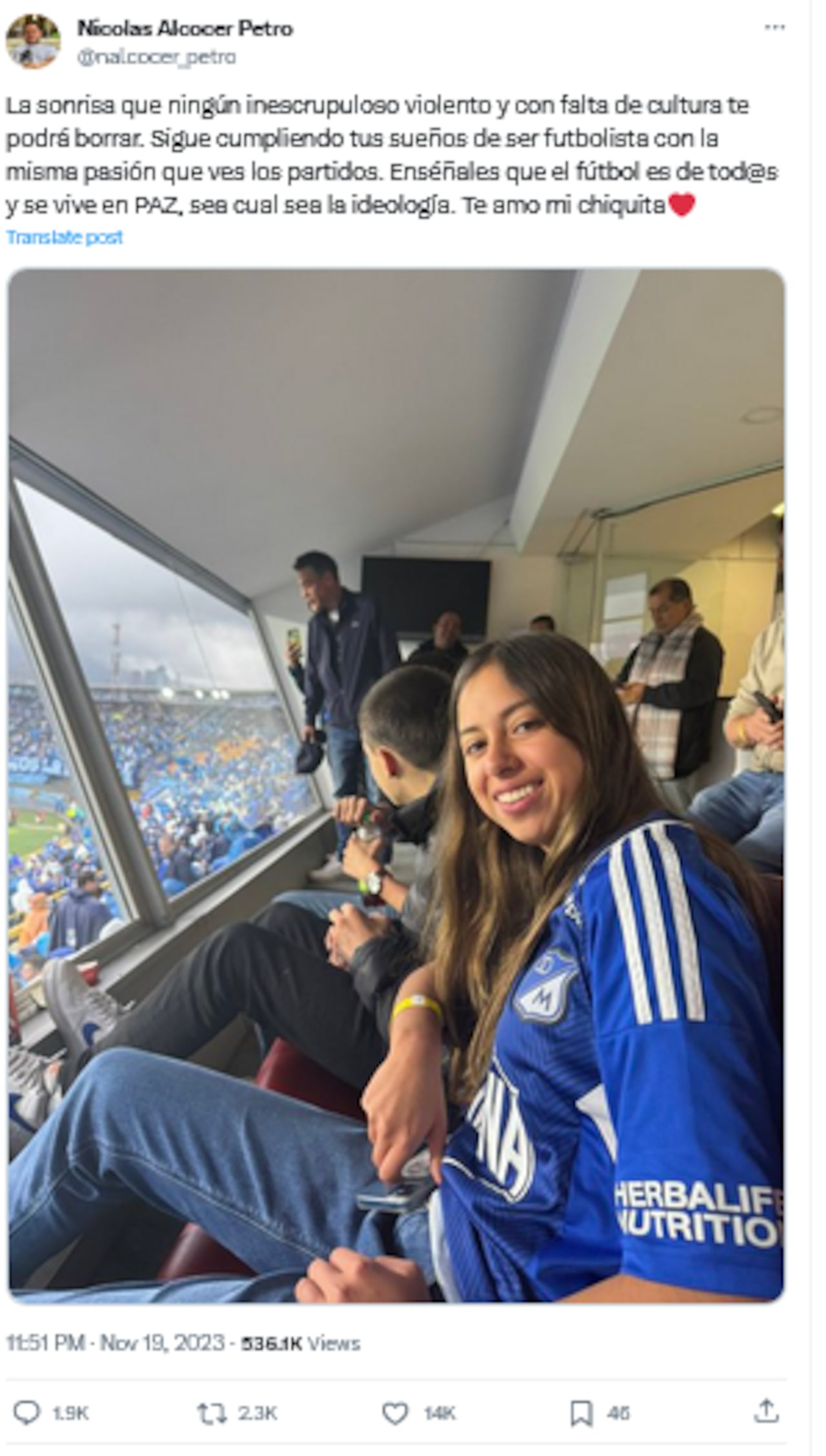 La publicación de Nicolas Alcocer Petro. Foto de @nalcocer_petro en X