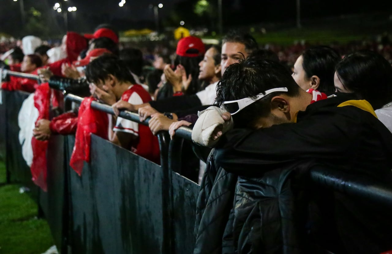 Bogotá. Junio 15 de 2024.En el parque Metropolitano Simón Bolívar los hinchas del Independiente Santa Fe vivieron momentos de tristeza y felicidad tras la final de la Liga BetPlay I 2024. (Colprensa - Catalina Olaya )