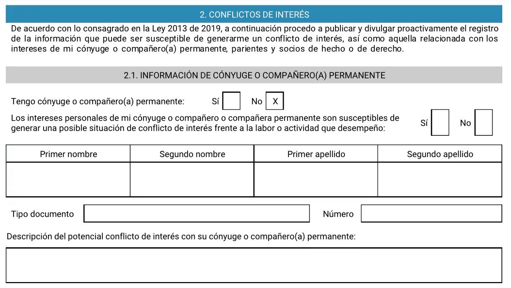 Declaración de conflictos de interés de Irene Vélez.