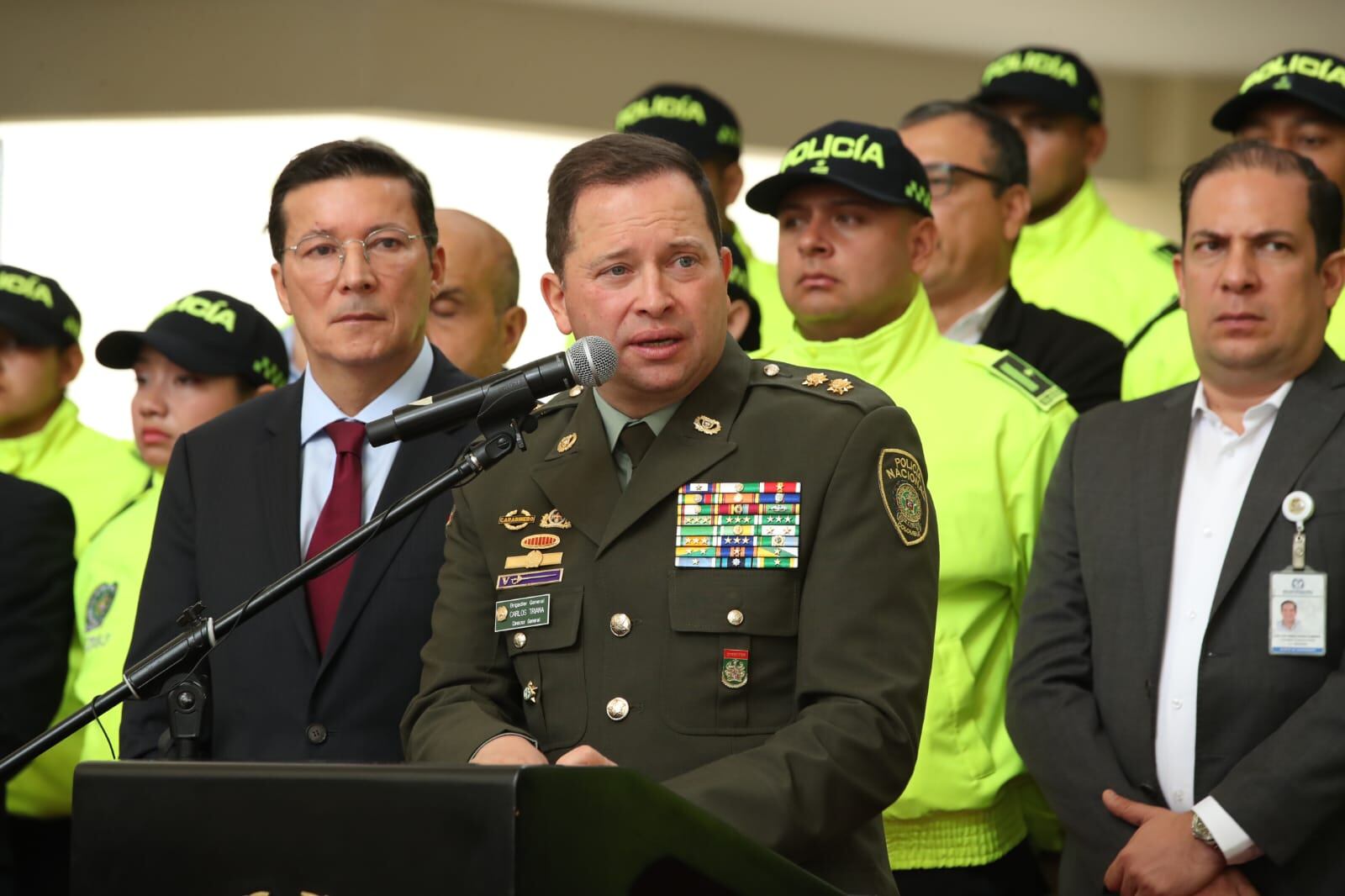 El general Carlos Triana, director de la Policía Nacional, en rueda de prensa.