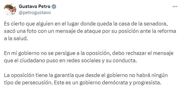 El presidente Gustavo Petro se pronunció sobre las amenazas contra la congresista Norma Hurtado.