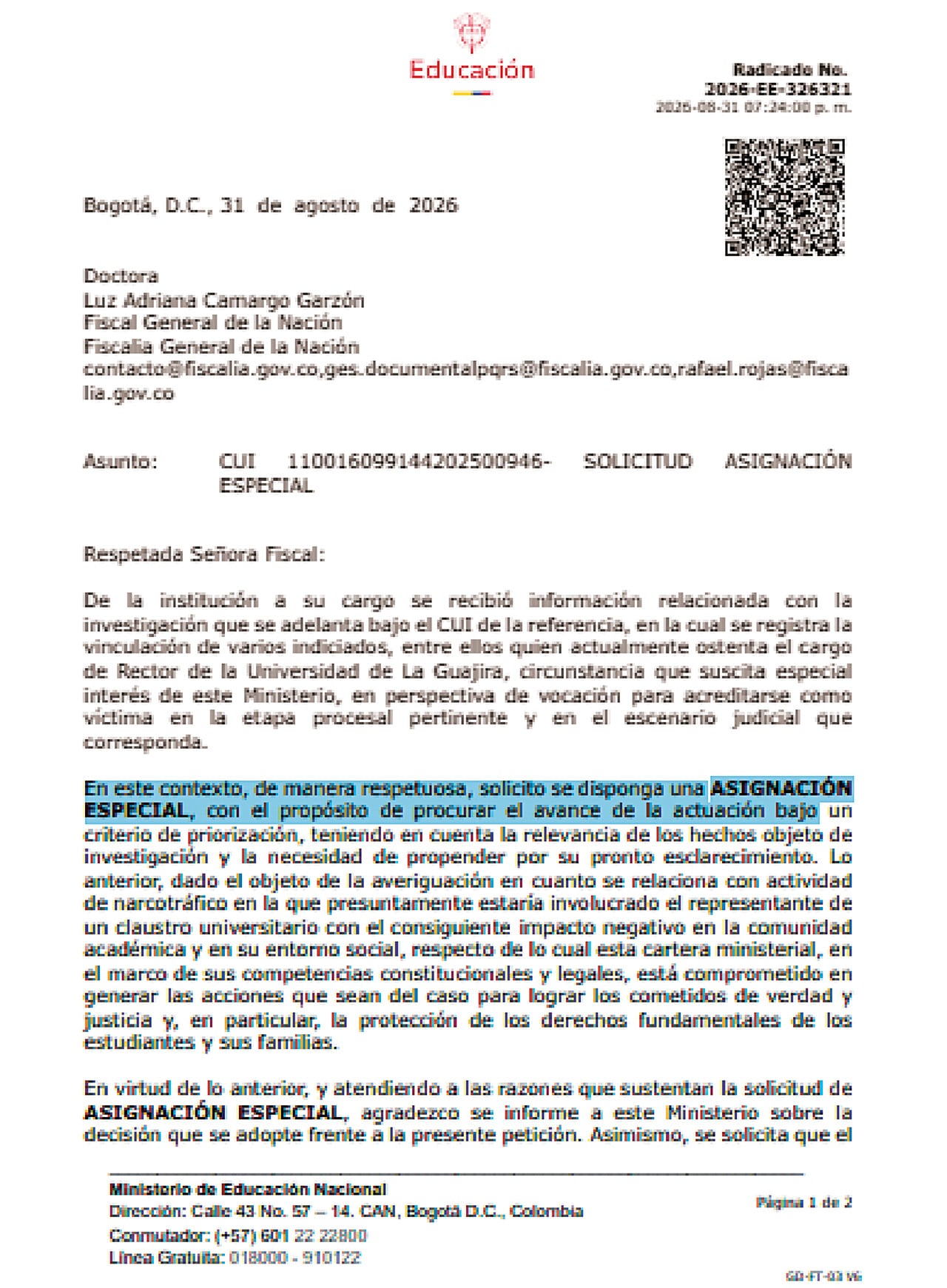 Asignación especial para el acusado.