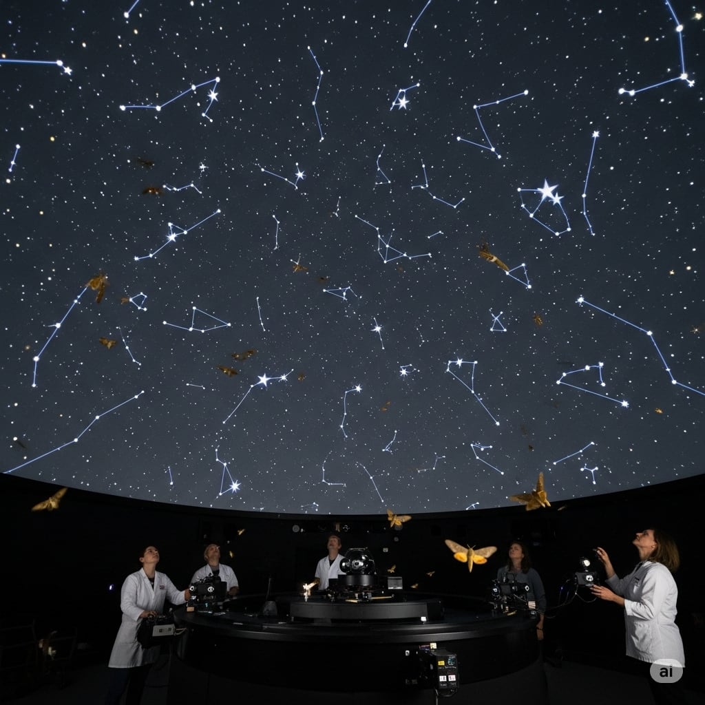 Simulaciones en planetario confirmaron que las polillas migran guiadas por el firmamento.