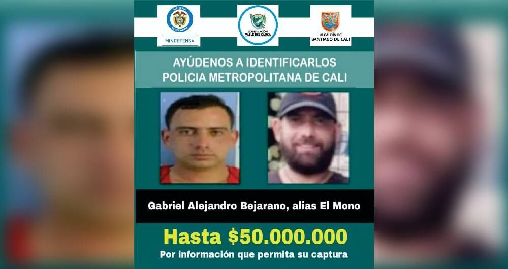 Así buscaban en su momento a alias El Mono las autoridades. Ofrecían 50 millones de pesos por su captura tras participar en la masacre de 5 niños en el barrio Llano Verde de Cali.