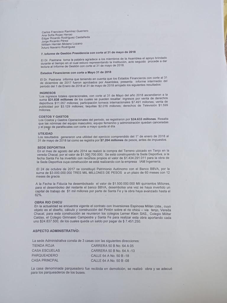 Números bajo la gestión de César Pastrana como presidente de Santa Fe