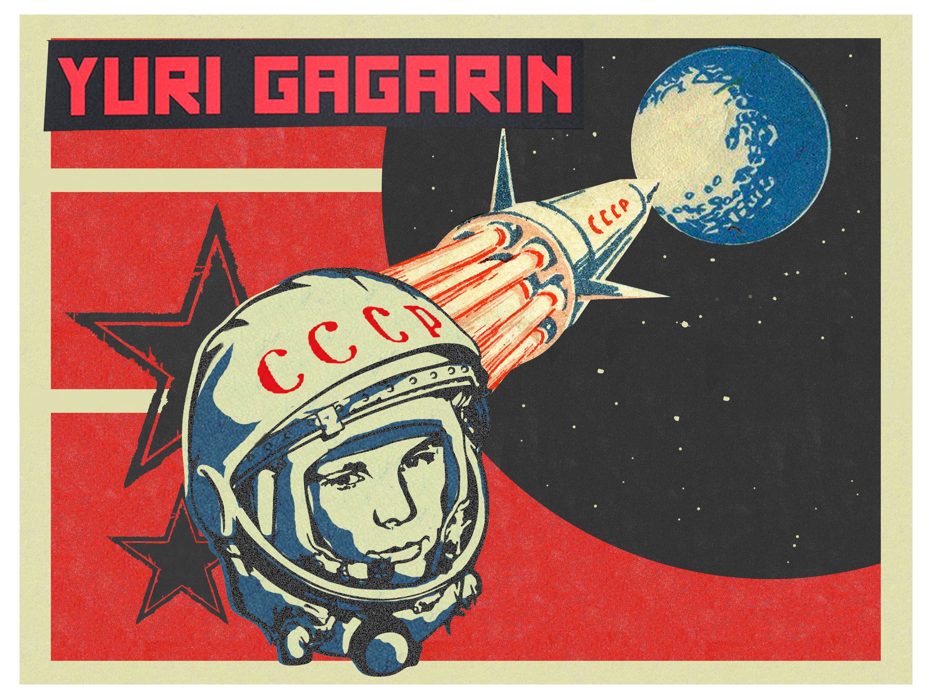 Publicidad soviética de 1964, donde se conmemora la llegada de Yuri Gagarin al espacio tres años atrás.