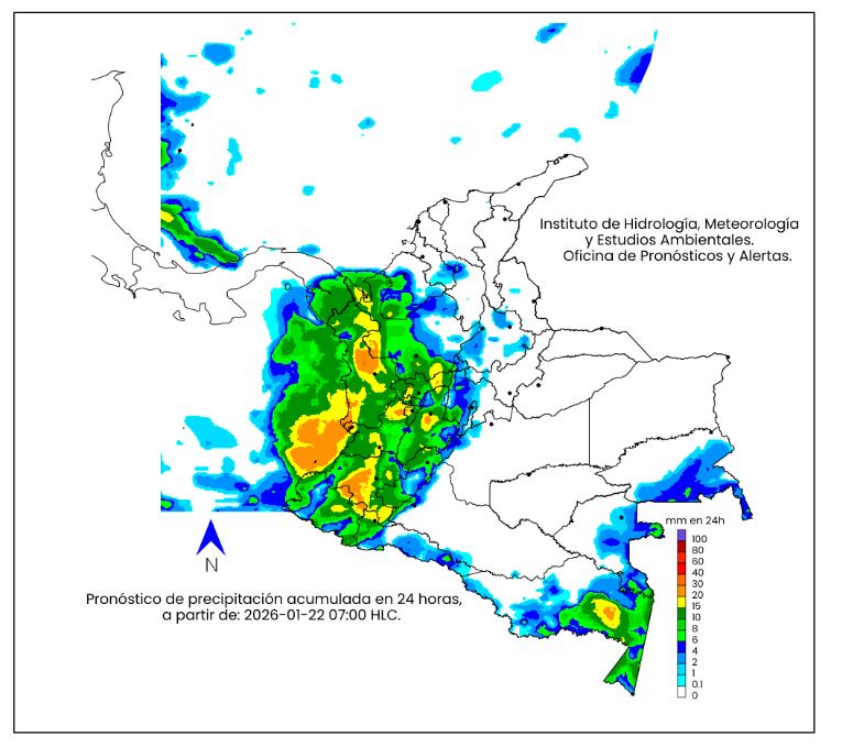 Pronóstico del Ideam para el jueves 22 de enero de 2026