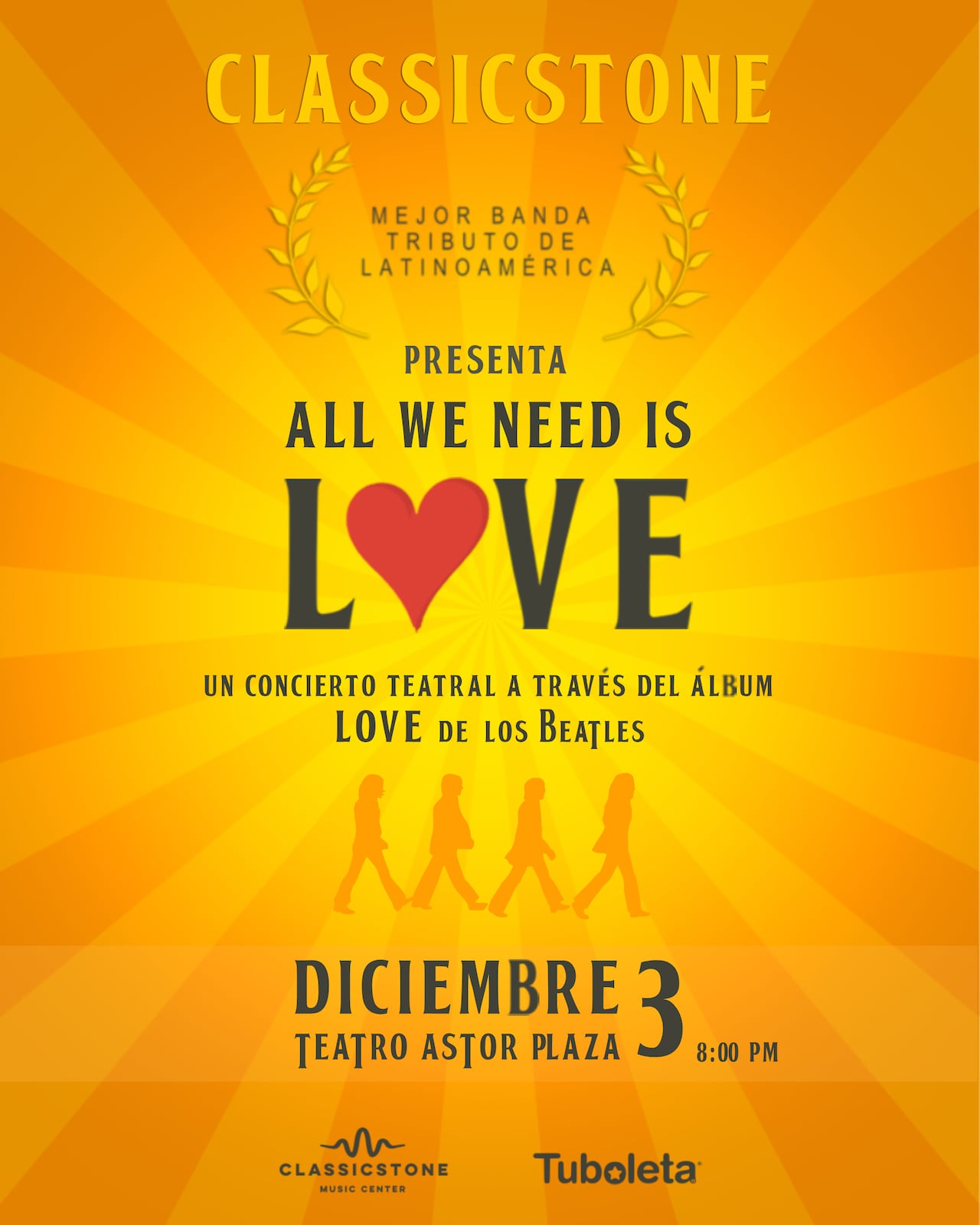 Una experiencia musical a través del álbum “Love” de Los Beatles, al ritmo de clásicos como "I Want to Hold Your Hand", "Drive My Car", "Something", "Yesterday" y más, interpretados en vivo por la gran banda Classicstone.