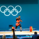 Yeison López durante uno de sus ejercicios del levantamiento de pesas de los Juegos Olímpicos de París 2024.