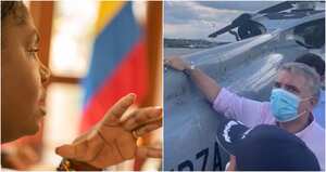 La vicepresidenta Francia Márquez y el entonces presidente Iván Duque mirando el helicóptero impactado por orden de alias Jhon Mechas