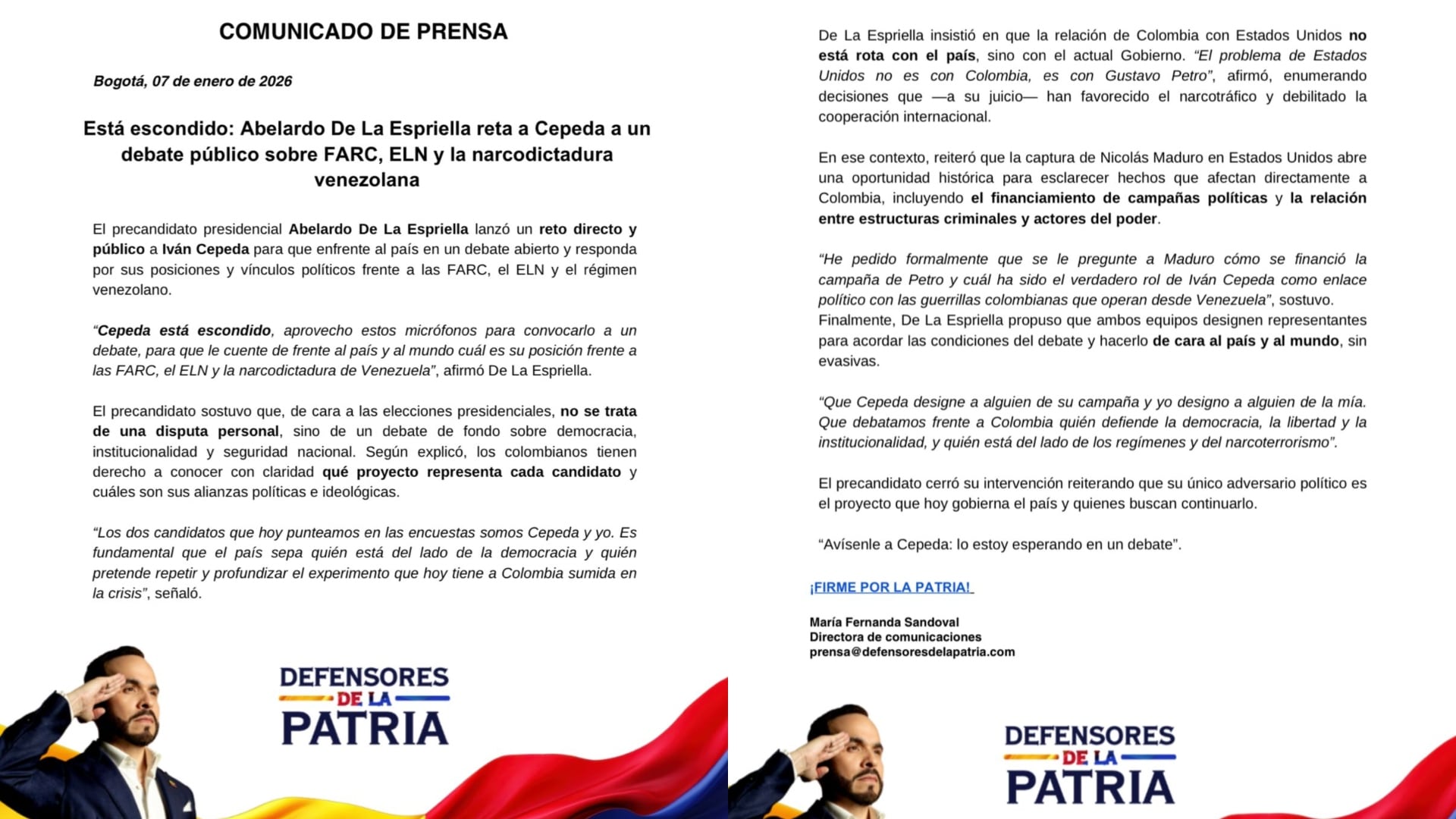 Abelardo de la Espriella retó a Iván Cepeda a debatir sobre los grupos armados ene l país.