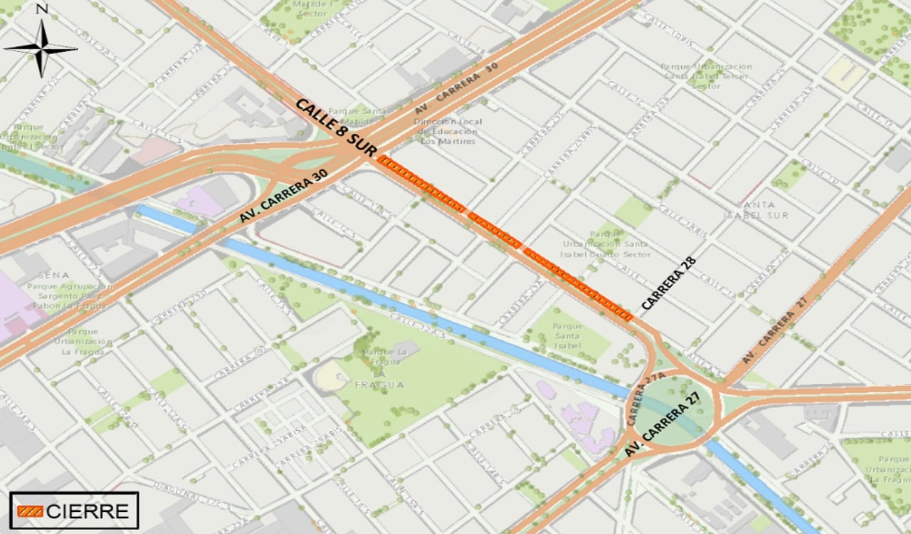 El área en rojo es donde se presentará el cierre por un mes