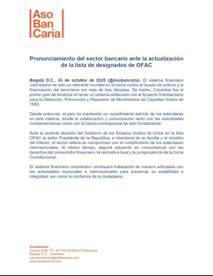 Pronunciamiento de Asobancaria