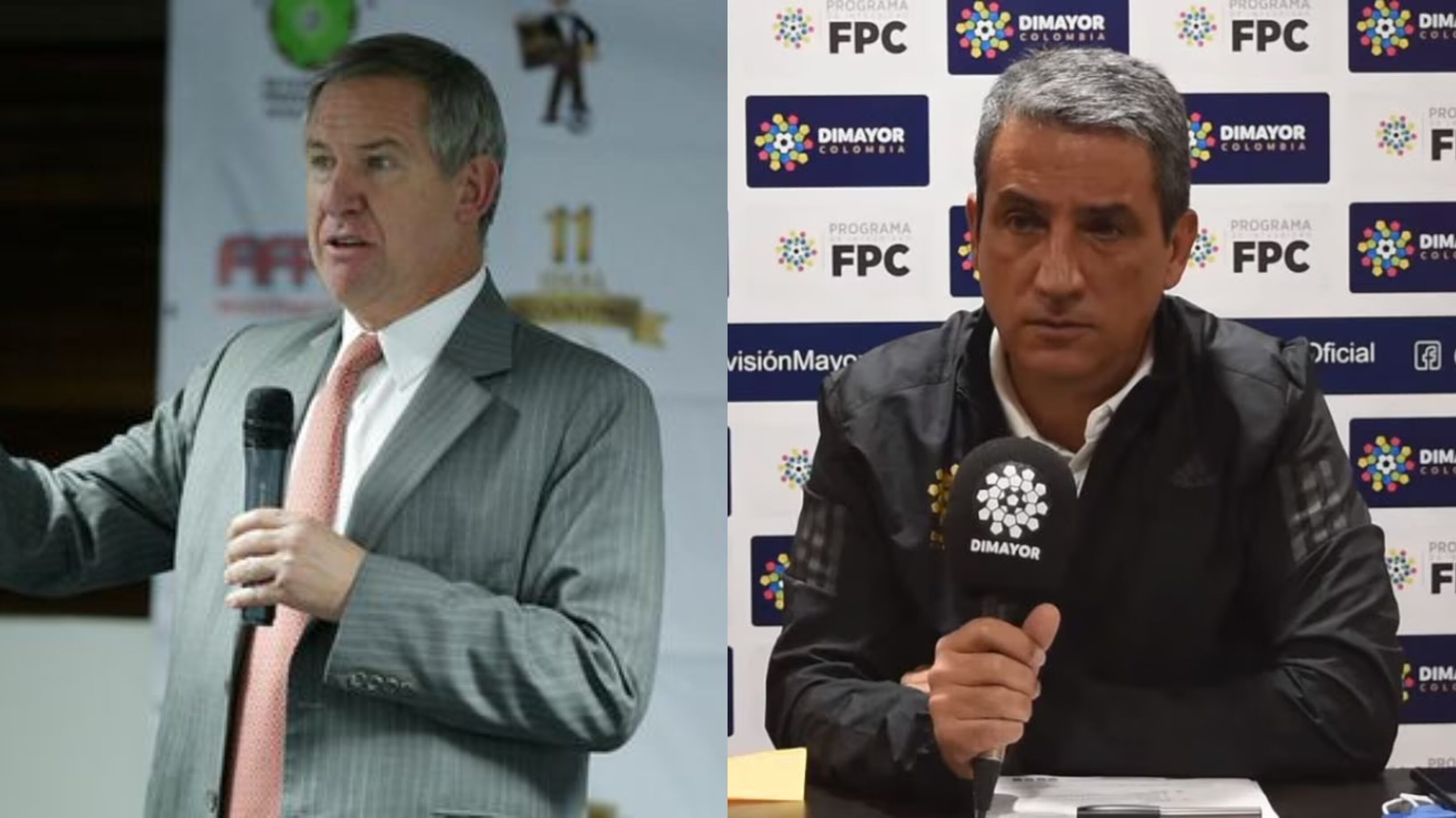 Carlos González Puche, director ejecutivo de Acolfutpro, y Fernando Jaramillo, presidente de la Dimayor.